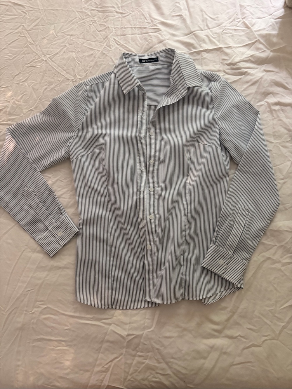 Classic Women's Blue and White Pinstripe Button-Down Shirt